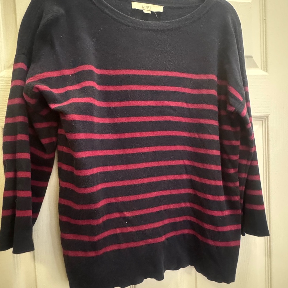 LOFT Women's Sweater with Navy and Red Stripes